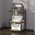 HOUYISHEYUE Home Printer Stand Vintage Printer Stand with 3 Tier Wood Storage Shelves Multi-Purpose Desk Organizer for Fax Machine, Scanner, Files, Books with Adjustable Anti-Skid Feet (Brown) - Image 6